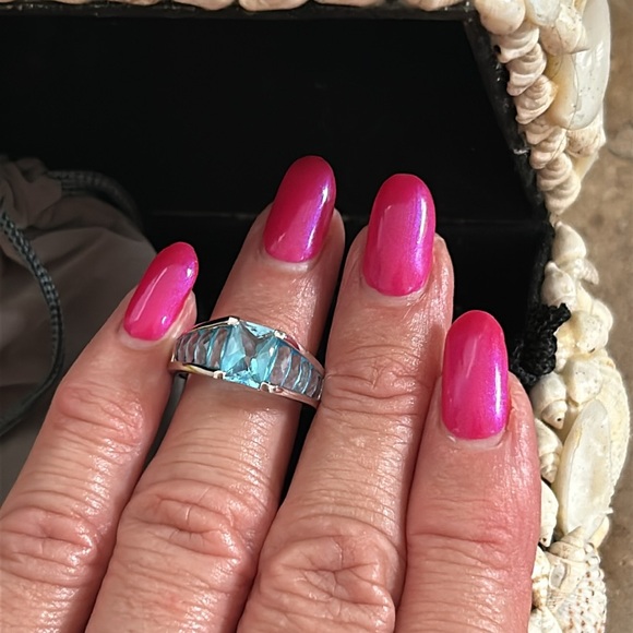 💕14KT White Gold Aquamarine Blue Topaz Statement Ring - Picture 7 of 8